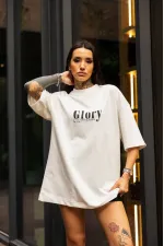 kadın Bisiklet Yaka Baskılı Oversize Kısa kol T-Shirt - Beyaz kadın Bisiklet Yaka Baskılı Oversize Kısa kol T-Shirt - Beyaz