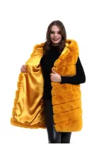 Kadın Reks Kapüşonlu Yelek - Sarı Kadın Reks Kapüşonlu Yelek - Sarı