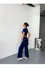 Kadın Modal Yumuşak Kumaş Crop Üst İspanyol Paça İkili Takım - Lacivert Kadın Modal Yumuşak Kumaş Crop Üst İspanyol Paça İkili Takım - Lacivert
