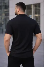 Erkek Waffle Kumaş Açık Yakalı Düğmeli Regular Fit Gömlek 2’li Set Siyah-Beyaz