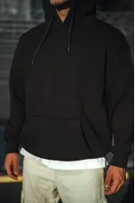 Erkek 3 İplik Pamuklu Kapüşonlu Basic SweatShirt Hoodie - Siyah Erkek 3 İplik Pamuklu Kapüşonlu Basic SweatShirt Hoodie - Siyah