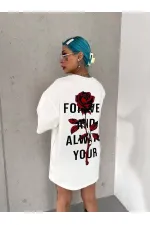 kadın Bisiklet Yaka Baskılı Oversize Kısa kol T-Shirt - Beyaz kadın Bisiklet Yaka Baskılı Oversize Kısa kol T-Shirt - Beyaz