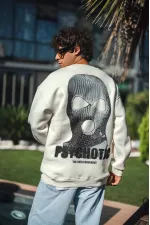 Erkek 3 iplik pamuklu Kışlık Bisiklet Yaka Baskılı SweatShirt - Beyaz Erkek 3 iplik pamuklu Kışlık Bisiklet Yaka Baskılı SweatShirt - Beyaz