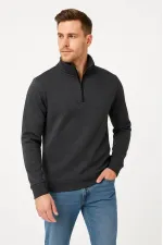 Erkek Dik Yaka Yarım Fermuarlı 3 İplik Pamuklu Sweatshirt - Antrasit Erkek Dik Yaka Yarım Fermuarlı 3 İplik Pamuklu Sweatshirt - Antrasit