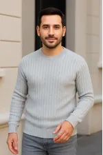 Erkek Fitilli Triko Bisiklet Yaka Kalın Kazak 3'lü Set Gri-Haki-Siyah Erkek Fitilli Triko Bisiklet Yaka Kalın Kazak 3'lü Set Gri-Haki-Siyah