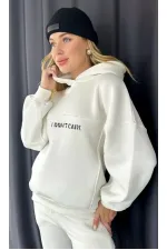 Kadın Nakış İşlemeli 3 İplik Pamuklu Sweat Alt-Üst Takım- Beyaz Kadın Nakış İşlemeli 3 İplik Pamuklu Sweat Alt-Üst Takım- Beyaz