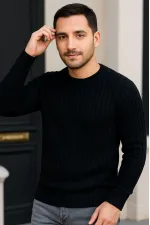 Erkek Fitilli Triko Bisiklet Yaka Kalın Kazak 3'lü Set Gri-Haki-Siyah Erkek Fitilli Triko Bisiklet Yaka Kalın Kazak 3'lü Set Gri-Haki-Siyah