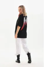 Kadın Baskılı Tişört Kısa Kol Bisiklet Yaka Oversize T-Shirt - Siyah Kadın Baskılı Tişört Kısa Kol Bisiklet Yaka Oversize T-Shirt - Siyah