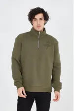 Erkek Yarım Fermuarlı Baskılı 3 iplik pamuklu sweatshirt - Yeşil Erkek Yarım Fermuarlı Baskılı 3 iplik pamuklu sweatshirt - Yeşil
