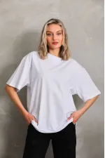 Kadın Düz  Kısa kol Penye T-shirt - Beyaz