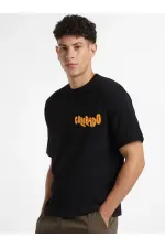 Erkek Tişört Baskılı Oversize Kısa kol T-shirt - Siyah Erkek Tişört Baskılı Oversize Kısa kol T-shirt - Siyah