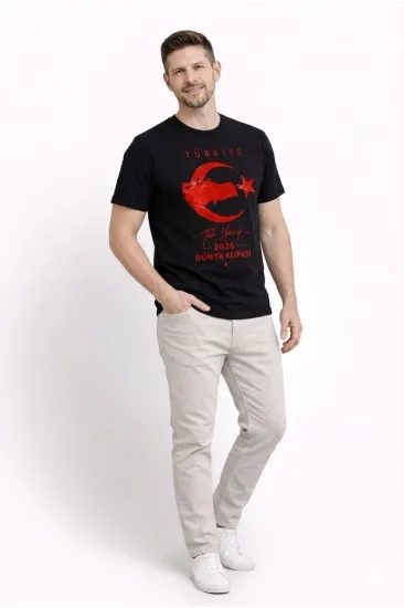 Erkek TÜRKİYE Ay Yıldız Baskılı Taraftar Forma T-Shirt - Siyah Erkek TÜRKİYE Ay Yıldız Baskılı Taraftar Forma T-Shirt - Siyah