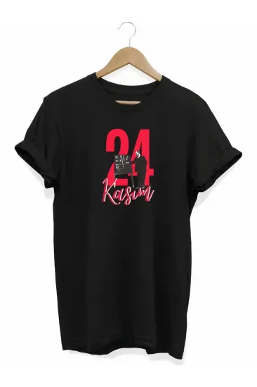 24 Kasım Öğretmenler Günü Öğretmen Hediyesi Baskılı Oversize T-shirt - Siyah