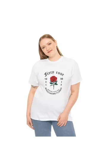 Kadın Bisiklet Yaka Baskılı Kısa kol T-Shirt - Beyaz Kadın Bisiklet Yaka Baskılı Kısa kol T-Shirt - Beyaz