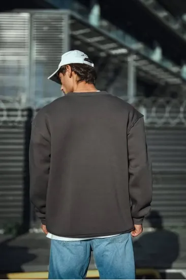 Erkek Bisiklet Yaka 3 iplik Pamuklu Basic SweatShirt - Antrasit Erkek Bisiklet Yaka 3 iplik Pamuklu Basic SweatShirt - Antrasit