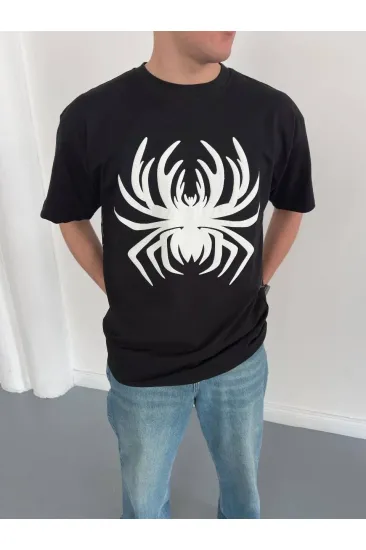Erkek Örümcek Baskılı Tişört Kısa Kollu Bisiklet Yaka T-Shirt - Siyah Erkek Örümcek Baskılı Tişört Kısa Kollu Bisiklet Yaka T-Shirt - Siyah