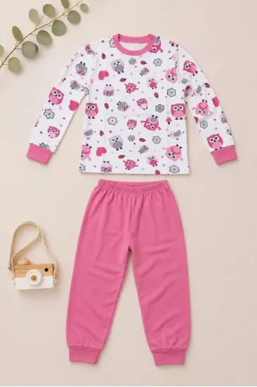 Kız Çocuk Premium Penye Baykuş Desenli Uzun Kollu Pijama Takımı 2-11 Yaş - Pembe Kız Çocuk Premium Penye Baykuş Desenli Uzun Kollu Pijama Takımı 2-11 Yaş - Pembe