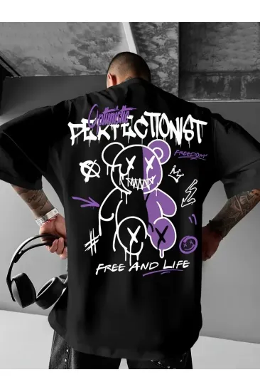 Erkek T-shirt Baskılı Bisiklet Yaka Kısa Kol Tişört - Siyah Erkek T-shirt Baskılı Bisiklet Yaka Kısa Kol Tişört - Siyah
