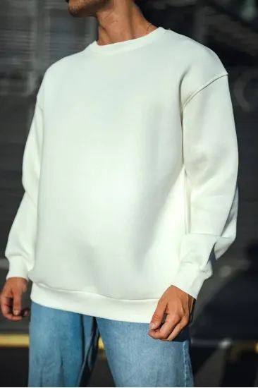 Erkek Bisiklet Yaka 3 İplik Pamuklu Basic SweatShirt - Beyaz Erkek Bisiklet Yaka 3 İplik Pamuklu Basic SweatShirt - Beyaz