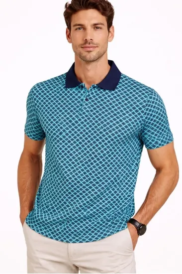 Erkek Pike Kumaş Polo Yaka Desenli Tişört Kısa Kol Yazlık T-Shirt - Turkuaz Erkek Pike Kumaş Polo Yaka Desenli Tişört Kısa Kol Yazlık T-Shirt - Turkuaz