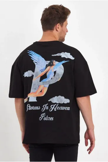 Erkek Melek Baskılı T-Shirt Kısa Kol Bisiklet Yaka Rahat Kalıp Günlük Tişört - Siyah Erkek Melek Baskılı T-Shirt Kısa Kol Bisiklet Yaka Rahat Kalıp Günlük Tişört - Siyah
