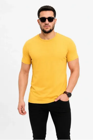 Erkek Basic Tişört Bisiklet Yaka Kısa Kol Günlük Yazlık Slim fit T-Shirt - Sarı Erkek Basic Tişört Bisiklet Yaka Kısa Kol Günlük Yazlık Slim fit T-Shirt - Sarı