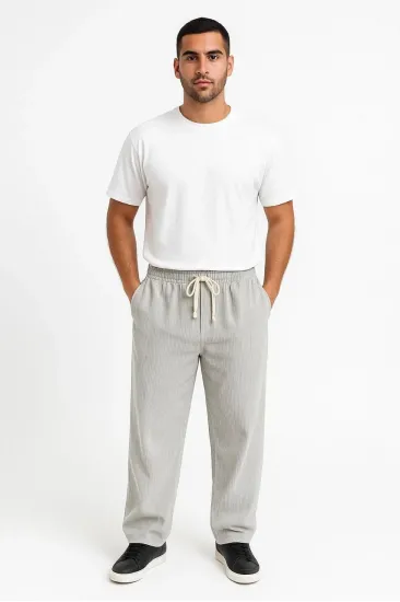 Erkek Fitilli Kadife Cepli Buggy Pantolon Oversize Rahat Kalıp - Gri Erkek Fitilli Kadife Cepli Buggy Pantolon Oversize Rahat Kalıp - Gri