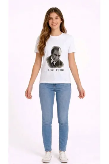 Kız Çocuk Atatürk Baskılı Tişört Kısa Kollu Bisiklet Yaka T-Shirt - Beyaz Kız Çocuk Atatürk Baskılı Tişört Kısa Kollu Bisiklet Yaka T-Shirt - Beyaz
