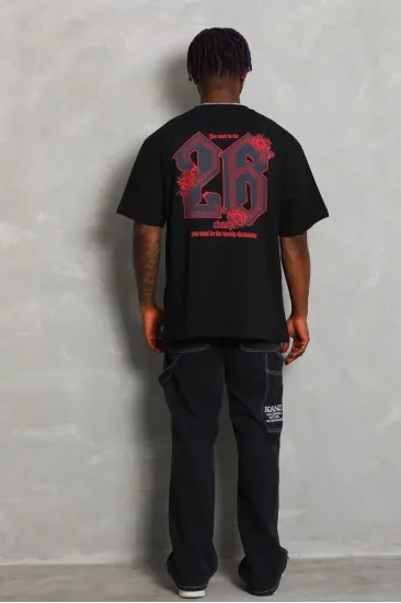 Erkek Baskılı Tişört Kısa Kol Bisiklet Yaka Oversize T-Shirt - Siyah Erkek Baskılı Tişört Kısa Kol Bisiklet Yaka Oversize T-Shirt - Siyah