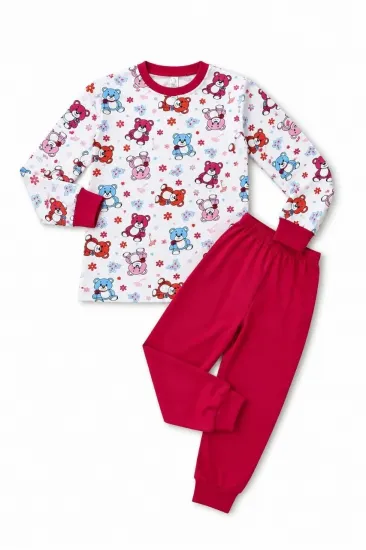 Kız Çocuk Premium Penye Ayıcık Desenli Uzun Kollu Pijama Takımı 2-11 Yaş - Kırmızı Kız Çocuk Premium Penye Ayıcık Desenli Uzun Kollu Pijama Takımı 2-11 Yaş - Kırmızı