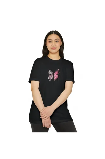 Kadın Bisiklet Yaka Baskılı T-Shirt - Siyah Kadın Bisiklet Yaka Baskılı T-Shirt - Siyah