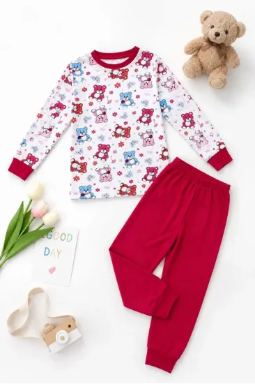 Kız Çocuk Premium Penye Ayıcık Desenli Uzun Kollu Pijama Takımı 2-11 Yaş - Kırmızı Kız Çocuk Premium Penye Ayıcık Desenli Uzun Kollu Pijama Takımı 2-11 Yaş - Kırmızı
