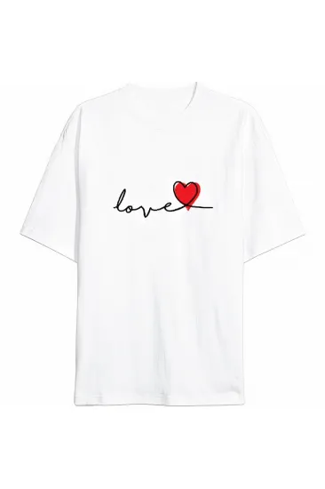 14 Şubat Tişört Sevgililer Günü İçin Özel Tasarım Love Baskılı T-shirt - Beyaz