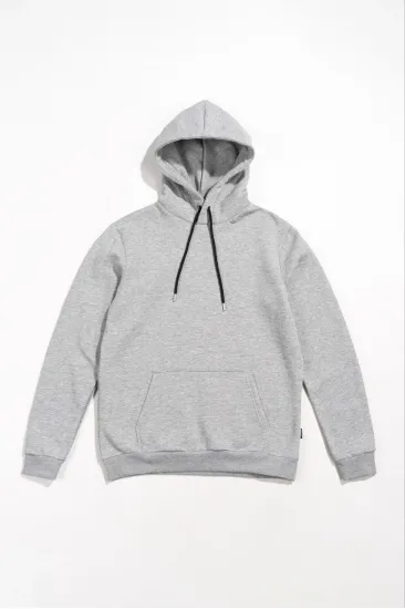 Kadın Kapüşonlu Kanguru Cepli 3 İplik Pamuklu Oversize Hoodie Sweatshirt - Gri Kadın Kapüşonlu Kanguru Cepli 3 İplik Pamuklu Oversize Hoodie Sweatshirt - Gri