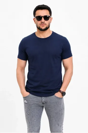Erkek Basic Tişört Bisiklet Yaka Kısa Kol Günlük Yazlık Slim fit T-Shirt - Lacivert Erkek Basic Tişört Bisiklet Yaka Kısa Kol Günlük Yazlık Slim fit T-Shirt - Lacivert