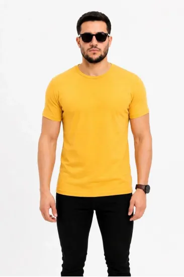 Erkek Basic Tişört Bisiklet Yaka Kısa Kol Günlük Yazlık Slim fit T-Shirt - Sarı Erkek Basic Tişört Bisiklet Yaka Kısa Kol Günlük Yazlık Slim fit T-Shirt - Sarı