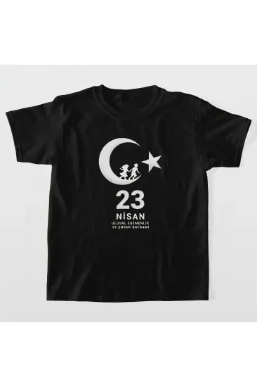 Çocuk 23 Nisan Ulusal Egemenlik ve Çocuk Bayramı Baskılı Bisiklet Yaka T-shirt - Siyah Çocuk 23 Nisan Ulusal Egemenlik ve Çocuk Bayramı Baskılı Bisiklet Yaka T-shirt - Siyah