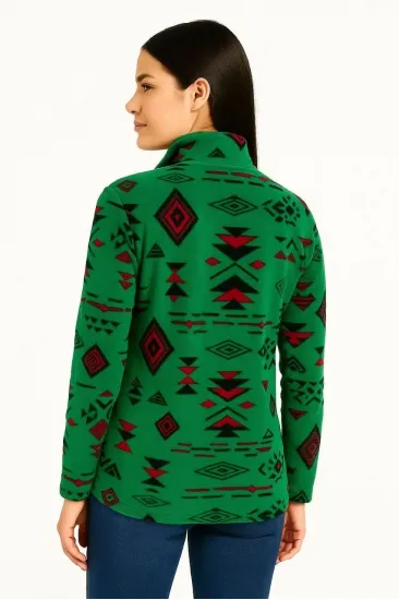 Kadın Yarım Fermuarlı Desenli Polar Sweat Tribal Etnik Desen Yakalı Uzun Kollu - Yeşil Kadın Yarım Fermuarlı Desenli Polar Sweat Tribal Etnik Desen Yakalı Uzun Kollu - Yeşil