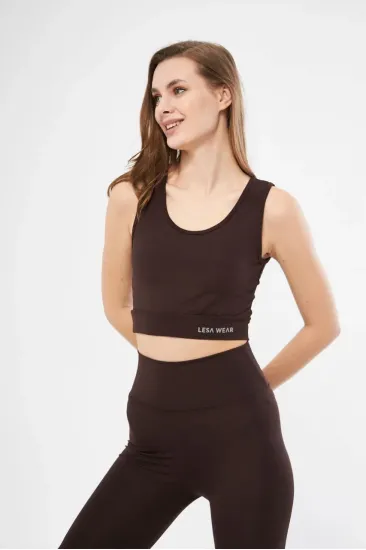 Kolsuz Sporcu Baskılı Crop - Kahve Kolsuz Sporcu Baskılı Crop - Kahve