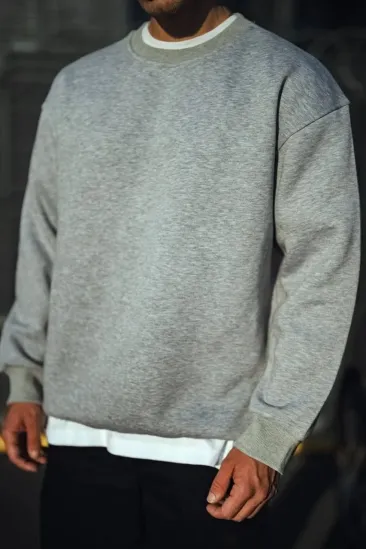 Erkek Kışlık Bisiklet Yaka 3 İplik Basic SweatShirt - Gri Erkek Kışlık Bisiklet Yaka 3 İplik Basic SweatShirt - Gri
