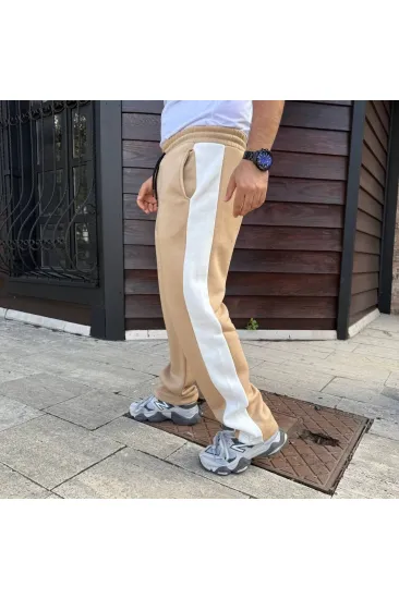 Erkek 3 İplik Kışlık Pamuklu Yandan Garneli Kalın Şeritli Cepli Eşofman Altı Pantolon- Bej Erkek 3 İplik Kışlık Pamuklu Yandan Garneli Kalın Şeritli Cepli Eşofman Altı Pantolon- Bej
