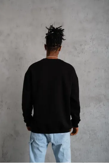 Erkek Bisiklet Yaka Baskılı 3 İplik Pamuklu Sweatshirt - Siyah Erkek Bisiklet Yaka Baskılı 3 İplik Pamuklu Sweatshirt - Siyah