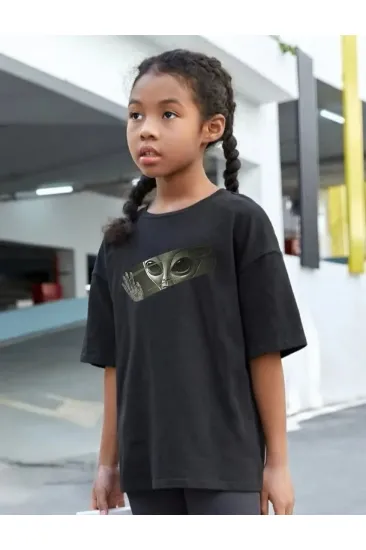 Çocuk Unisex Baskılı T-Shirt - Siyah Çocuk Unisex Baskılı T-Shirt - Siyah