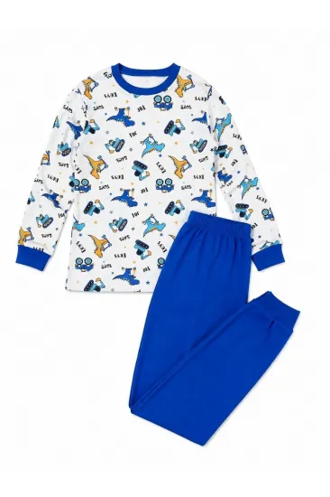Erkek Çocuk Premium Penye Dinozor Desenli Uzun Kollu Pijama Takımı 2-11 Yaş - Mavi Erkek Çocuk Premium Penye Dinozor Desenli Uzun Kollu Pijama Takımı 2-11 Yaş - Mavi