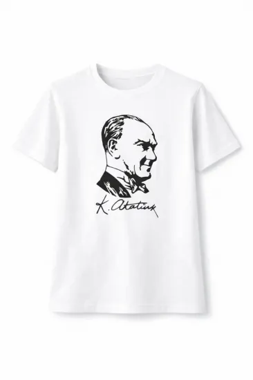 Erkek Çocuk Atatürk Baskılı Tişört Kısa Kollu Bisiklet Yaka T-Shirt - Beyaz Erkek Çocuk Atatürk Baskılı Tişört Kısa Kollu Bisiklet Yaka T-Shirt - Beyaz