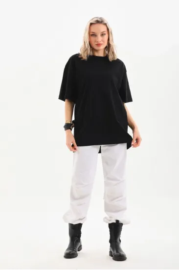 Kadın Düz Kısa kol Penye T-shirt - Siyah Kadın Düz Kısa kol Penye T-shirt - Siyah