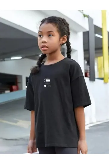 Çocuk Unisex Baskılı T-Shirt - Siyah Çocuk Unisex Baskılı T-Shirt - Siyah