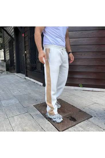Erkek 3 İplik Pamukku Garnili Şeritli Cepli Eşofman Altı Pantolon - Beyaz Erkek 3 İplik Pamukku Garnili Şeritli Cepli Eşofman Altı Pantolon - Beyaz