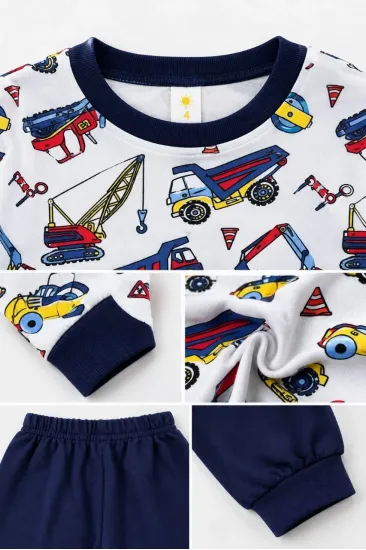 Erkek Çocuk Premium Penye İş Makinesi Desenli Uzun Kollu Pijama Takımı 2-11 Yaş - Lacivert Erkek Çocuk Premium Penye İş Makinesi Desenli Uzun Kollu Pijama Takımı 2-11 Yaş - Lacivert