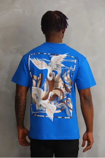 Erkek Baskılı T-Shirt Kısa Kol Bisiklet Yaka Rahat Kalıp Tişört - Mavi Erkek Baskılı T-Shirt Kısa Kol Bisiklet Yaka Rahat Kalıp Tişört - Mavi